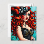 Rode Haired Streampunk Vrouw Briefkaart (Voorkant / Achterkant)