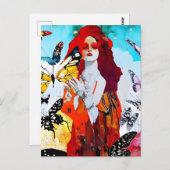 Rode Haired Vrouw en Vlinders Gemengde Media Briefkaart (Voorkant / Achterkant)