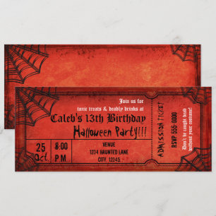 Rode Halloween Party Spiderwebs Ticket Kaart