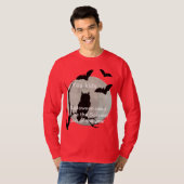 Rode Halloween Uil & Bats met lange mouwen T-shirt (Voorkant volledig)