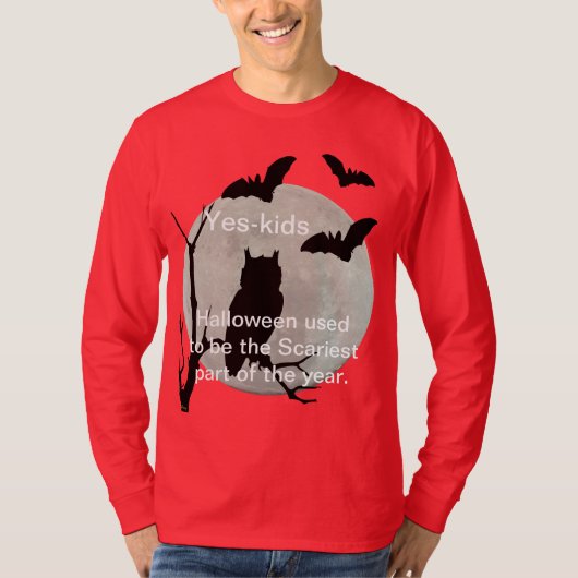 Rode Halloween Uil & Bats met lange mouwen T-shirt (Voorkant)