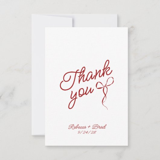 Rode Hand getrokken boog lint schets bruiloft Bedankkaart (Voorkant)