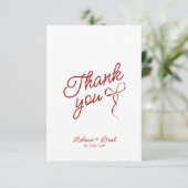 Rode Hand getrokken boog lint schets bruiloft Bedankkaart (Staand voorkant)