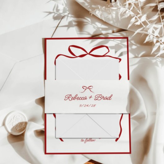 Rode Hand getrokken boog lint schets bruiloft Uitnodigingen Wikkel