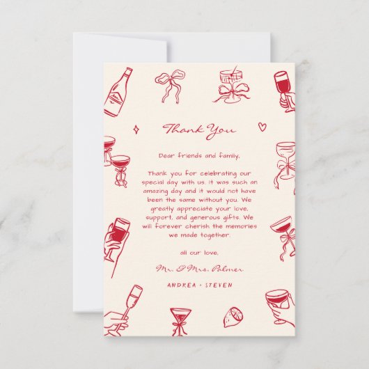 Rode Hand getrokken dat een bruiloft meer Bedankkaart (Voorkant)