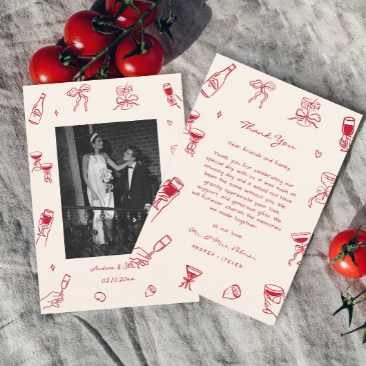 Rode Hand getrokken dat een bruiloft meer Bedankkaart