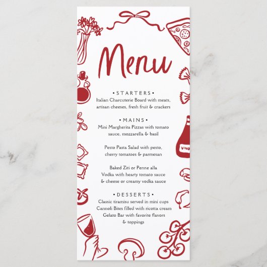 Rode Hand getrokken Italiaanse grillige pizza Past Menu (Voorkant)