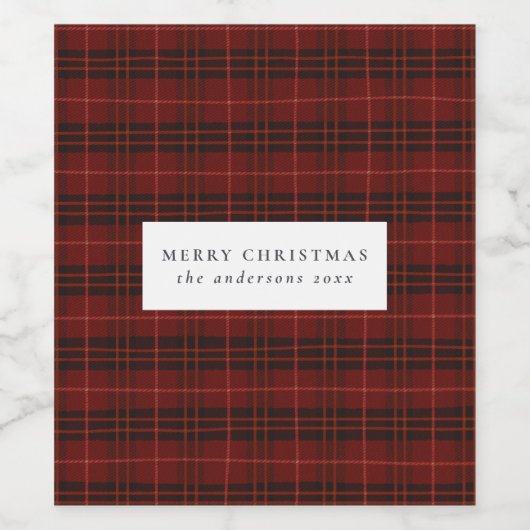 Rode hand getrokken Tartan geruite Kerstmis Wijn Etiket (Enkel label)