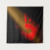 Rode handdruk wandkleed (Voorkant (horizontaal))