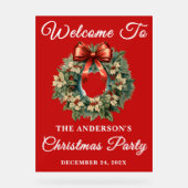 Rode handgeschreven script kerstfeest welkom acryl bord (Voorkant)