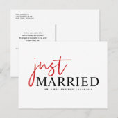 Rode handgeschreven Typografie Modern net getrouwd Aankondigingskaart (Voorkant / Achterkant)