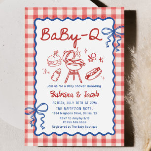 Rode handgetekende BaBy-Q baby shower feest uitnod Kaart