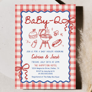 Rode handgetekende BaBy-Q baby shower feest uitnod Kaart