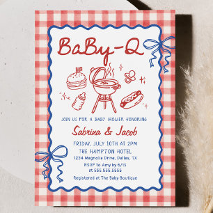 Rode handgetekende BaBy-Q baby shower feest uitnod Kaart