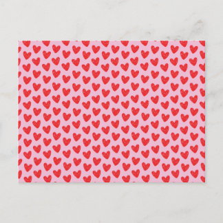Rode Handgetekende Doodle Harten Patroon op Pastel Briefkaart