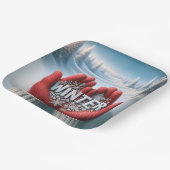 Rode handschoenen met wintertekst papieren bordje (Gebogen)