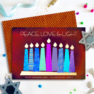 Rode Hanukka Kaarsen Vrede Liefde Licht Echt Goud Folie Feestdagenkaart