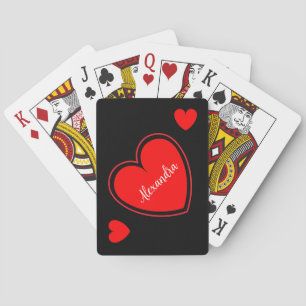 Rode hart aangepaste naam op zwart pokerkaarten