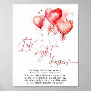 Rode Hart Ballonnen Laat in de Nacht Luierspel Poster