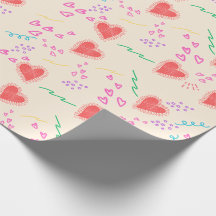Rode hart beige patroon Inpakpapier