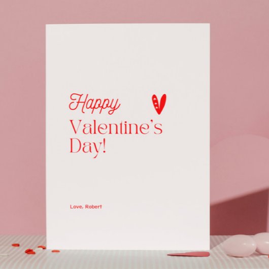 Rode Hart Beige Typografische Valentijnsdag Kaart