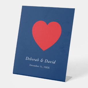 Rode Hart Blau Modern Minimalistisch Huwelijk Reclamebord Met Voetstuk