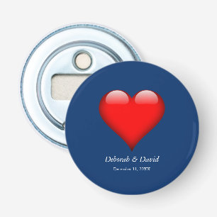 Rode Hart Blauwe Moderne Minimalistische Trouwdag Button Flesopener