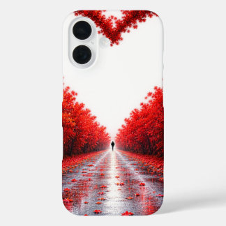 Rode Hart Bospad – Herfst Liefde Natuur Design iPhone 16 Hoesje