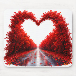 Rode Hart Bospad – Herfst Liefde Natuur Design Muismat