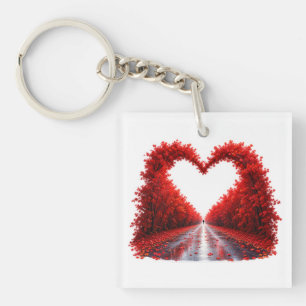 Rode Hart Bospad – Herfst Liefde Natuur Design Sleutelhanger