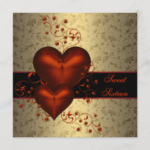 Rode Hart Damast Klasse Goud Sweet Sixteen Kaart