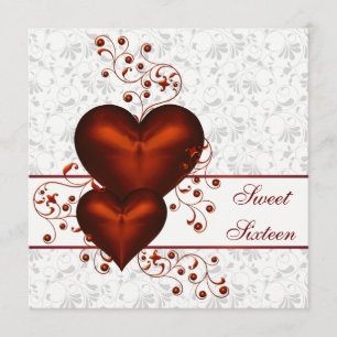 Rode Hart Damast Witte Sweet Sixteen Kaart