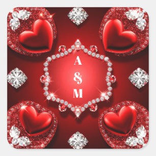 Rode Hart Diamanten Sieraden Romantiek ❤️ Vierkante Sticker