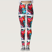 Rode Hart en Chrome Stethoscoop Gezondheidszorg Leggings (Voorkant)