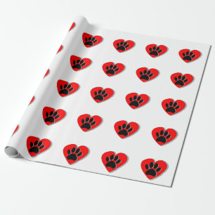 Rode Hart en Hond Poot Print Cadeaupapier