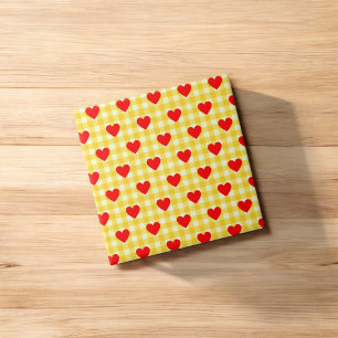 Rode Hart Geel Gingham Valentijnsdag Tegeltje