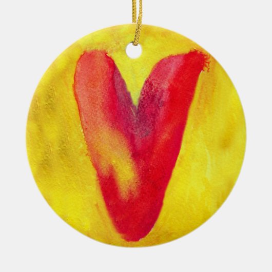 Rode hart Gele achtergrond Ornament (Voorkant)