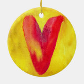 Rode hart Gele achtergrond Ornament (Achterkant)