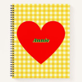 Rode Hart Gele Gingham Valentijnsdag Notitieboek (Voorkant)