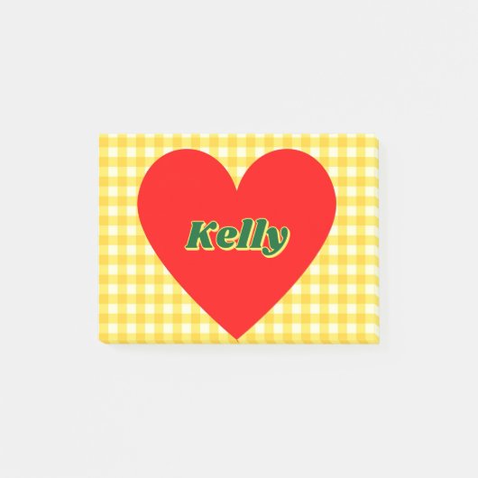 Rode Hart Gele Gingham Valentijnsdag Post-it® Notes (Voorkant)
