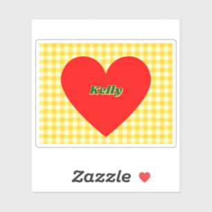 Rode Hart Gele Gingham Valentijnsdag Sticker
