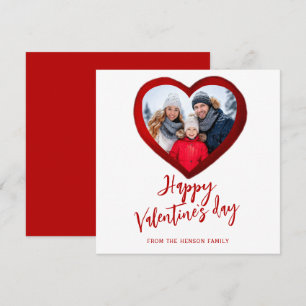Rode Hart Gelukkige Valentijnsdag Familie Foto Feestdagenkaart