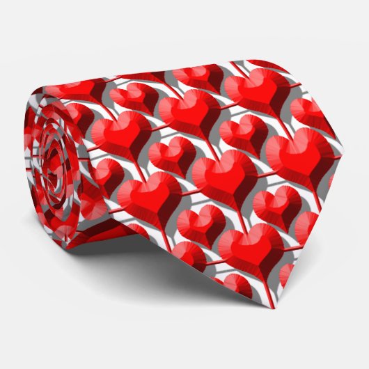 Rode Hart Geometrisch Valentijnsdag Patroon Stropdas (Opgerold)