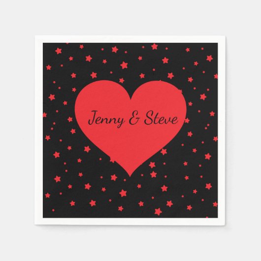 Rode hart gepersonaliseerde zwarte cocktail servet (Voorkant)