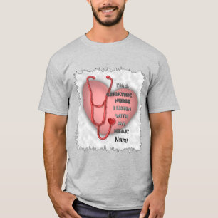 Rode hart geriatrische verpleegkundige t-shirt