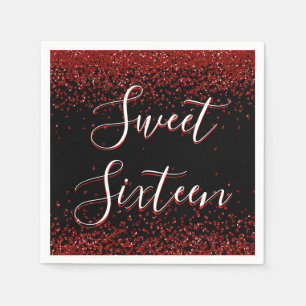 Rode Hart Glitter Sparkle Sweet Zestien Verjaardag Servet