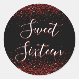 Rode Hart Glitter Sweet Zestien Envelop Seal Ronde Sticker