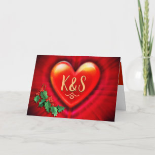 Rode hart Kerstkaart aangepaste monogram initialen Kaart