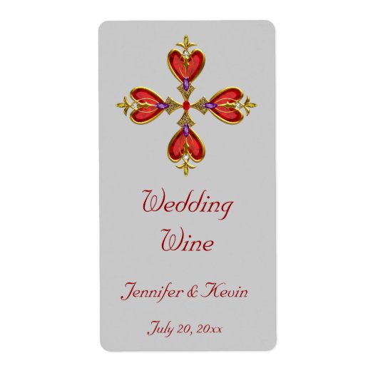 Rode Hart Kruis Bruiloft Mini Wijn Label (Voorkant)