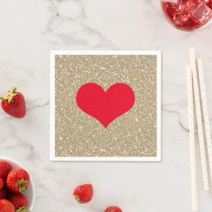 Rode Hart Lief Valentijnsdag Rustiek Goud Glitters Servet